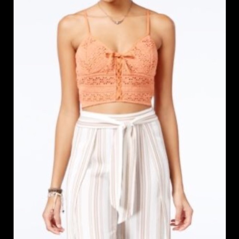 American rag orange crochet padded crop top size XS